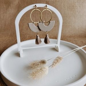 Tan and Gold Clay Earrings